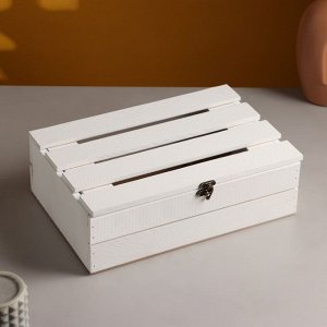 Подарочный ящик 30x20x10 см деревянный с откидной крышкой, с замком, ручка, белый