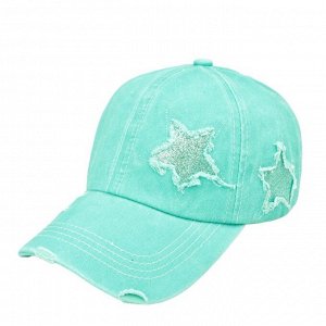 Женская кепка с потертым эффектом и отверстием для волос, с блесками, мятно-зеленый