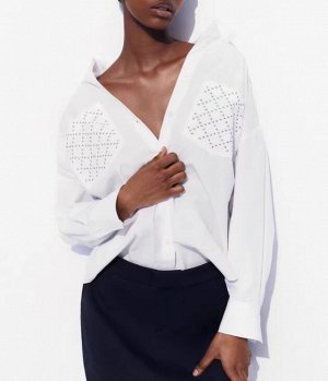 РУБАШКА OVERSIZE ИЗ ПОПЛИНА С ЗАКЛЕПКАМИ арт. 2298078, белый