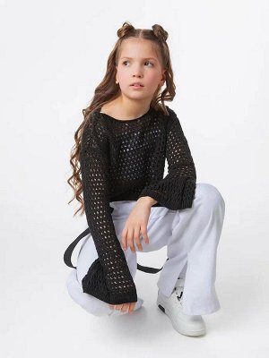 Свитер детский с расклешенными рукавами Amarobaby LATTICE, цвет черный