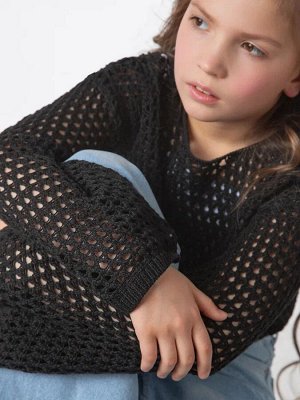 Свитер детский с расклешенными рукавами Amarobaby LATTICE, цвет черный