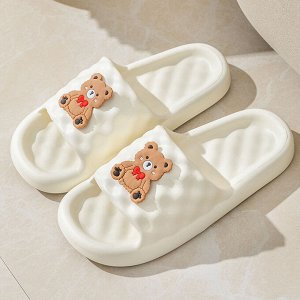 Тапочки женские с открытым носком из материала EVA, белые с декором "медведь"