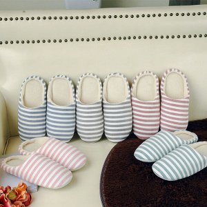 Тапочки женские домашние плюшевые с закрытым носком, бело-синие в полоску