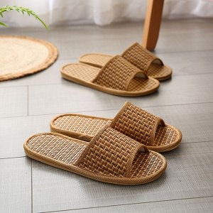 Тапочки домашние плетеные с открытым носком, коричневые