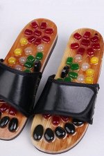 Тапочки массажные с нефритовой галькой с открытым носком, черные