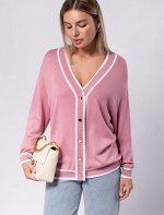 Кардиган тонкой вязки из вискозы пыльная роза-белый