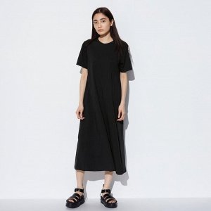 UNIQLO - платье с коротким рукавом из хлопка Airism (стандартная длина 114-125 см) - 09 BLACK