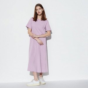 UNIQLO - платье с коротким рукавом из хлопка Airism (стандартная длина 114-125 см) - 71 PURPLE