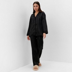 Пижама женская (рубашка, брюки) KAFTAN "Полоска", черный.