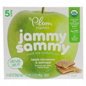 Plum Organics, Jammy Sammy, яблоко, корица и овсянка, 5 батончиков, 1,02 унц. (29 г) каждый