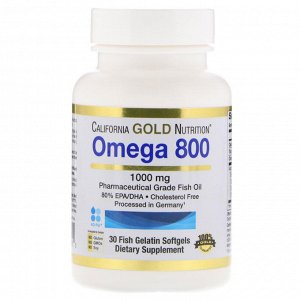 California Gold Nutrition, омега 800, рыбий жир фармацевтической степени чистоты, 80% ЭПК/ДГК, 1000 мг, 30 капсул из рыбьего желатина