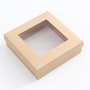 Коробка складная, крышка - дно, с окном, крафтовая, 20x20x6 см