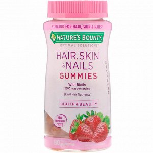 Nature's Bounty, Optimal Solutions, для волос, кожи и ногтей, с ароматом клубники, 80 жевательных таблеток