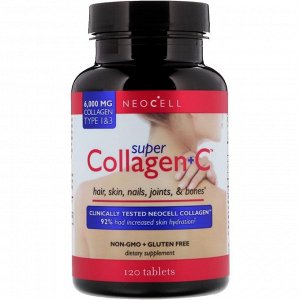 Neocell, Super Collagen+C, коллаген типа 1 и 3, 6000 мг, 120 таблеток