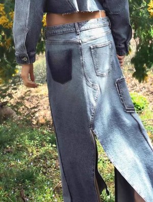 ДЖИНСОВАЯ ЮБКА Z1975 PATCHWORK С РАЗРЕЗАМИ арт. 8228031, синий