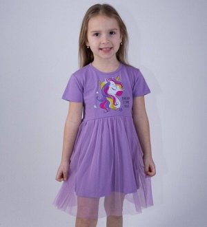 Платье детское для девочки с принтом короткий рукав цвет Сирень (единорог) Тимошка