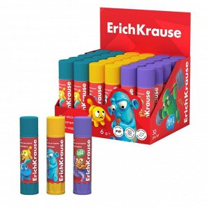 Клей-карандаш 6 г ErichKrause EasyStick Jolly Friends PVP, экономичный расход, микс