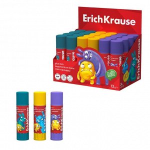 Клей-карандаш 13 г ErichKrause EasyStick Jolly Friends PVP, экономичный расход, микс