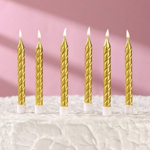 Свечи в торт с подставками, золотые, средние, набор 6 шт, 8 см
