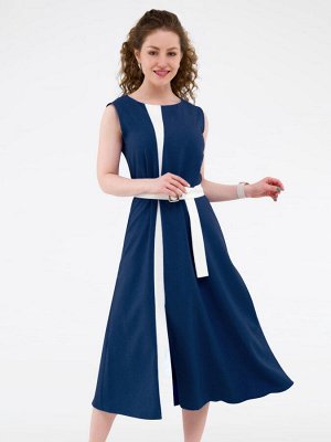 Платье с поясом  темно синее