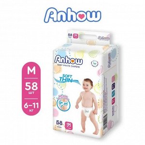 Подгузники-трусики ТМ Anhow M 6-11кг (58шт в уп)