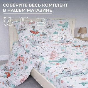 Простыня на резинке 090*190 см, перкаль, детская расцветка (Морячок)