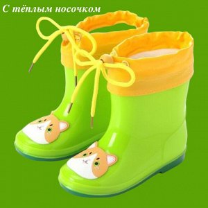 Детские резиновые сапоги с теплым носочком зеленые
