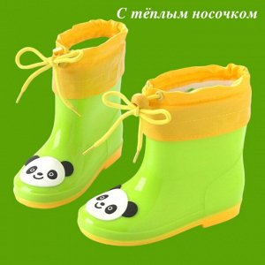 Детские резиновые сапоги с теплым носочком зеленые