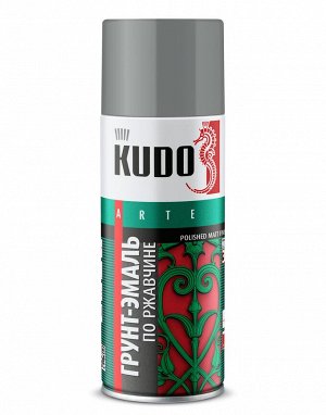 Грунт-эмаль гладкая матовая по ржавчине KUDO Серая насыщенная, 520 мл