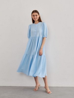 Платье ярусное на пуговицах голубой