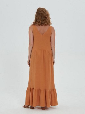 Платье с v-вырезом и оборкой рыжий