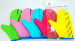 Korean Мочалка варежка с круглым большим пальцем Цвет - голубой 18*21 см Glove Towel Round-Thumb Exfoliating, 1 шт