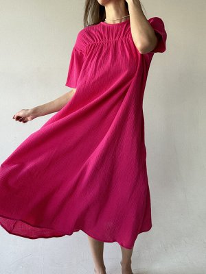 Платье со сборкой на груди розовый