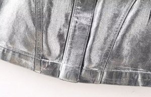 Джинсовый жилет на пуговицах с металлизированным напылением, черный\серебро