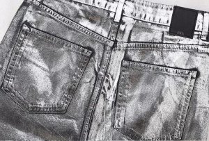 Юбка-миди джинсовая с разрезом, с металлизированным напылением, черный\серебро