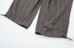 Широкие брюки-карго, манжеты на кулиске, серо-коричневый