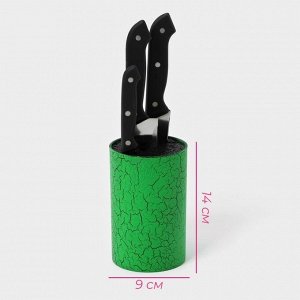 Подставка для ножей с наполнителем Доляна «Кракле», 14x9 см, soft-touch, зелёная