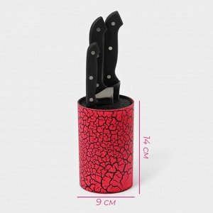 Подставка для ножей с наполнителем Доляна «Кракле», 14x9 см, soft-touch, цвет красный