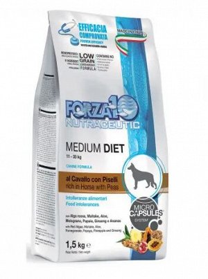 Forza10 Medium Diet Low Grain сухой корм для взрослых собак средних пород Конина/Горох/Рис 1,5кг