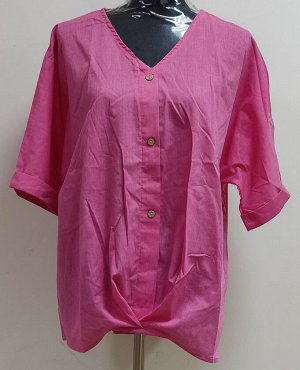 Блуза из иск. хлопка и льна с v-образным вырезом на пуговицах, розовый
