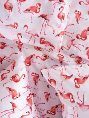 Простыня на резинке 090*190 см, перкаль, детская расцветка (Фламинго)