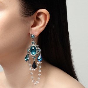 Серьги висячие «Зеркало» волшебное, сине-белые в серебре