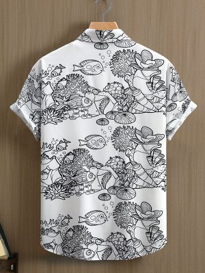 Рубашка с коротким рукавом, унисекс, принт "рыбы", цвет белый/черный