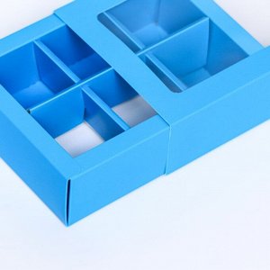 Коробка для конфет 6 шт, голубой, 13,7 х 9,85 х 3,86 см