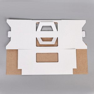 Коробка под торт 2 окна, с ручками, белая, + подложка 2,5 золото-белый, 24 х 24 х 20 см