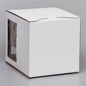Коробка под торт 2 окна, с ручками, белая, 26 х 26 х 30 см