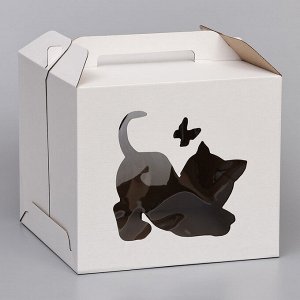 Кондитерская упаковка «Котенок», 2 окна, белая, 35x35x31 см