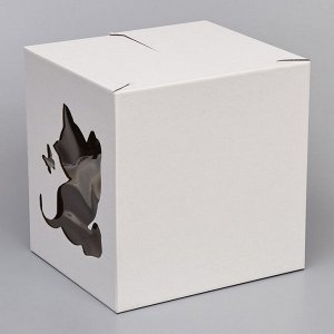 Кондитерская упаковка «Котенок», 2 окна, белая, 35x35x31 см