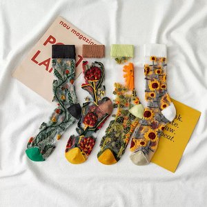 Носки женские, прозрачные, высокие, 4 пары