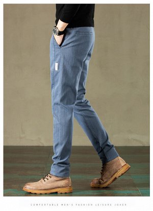 Мужские прямые брюки на резинке, цвет светло-синий